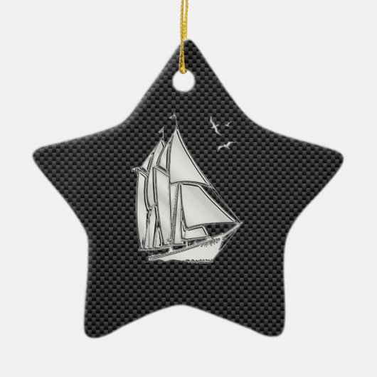 Regatta Sailboat on Carbon Fiber Style Keramisch Ornament (Voorkant)