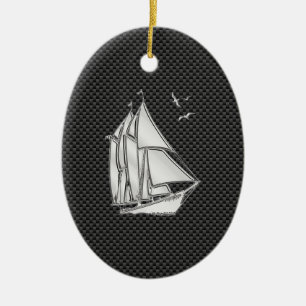 Regatta Sailboat on Carbon Fiber Style Keramisch Ornament