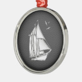 Regatta Sailboat on Carbon Fiber Style Metalen Ornament (Links)