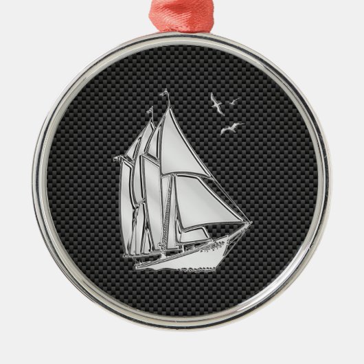 Regatta Sailboat on Carbon Fiber Style Metalen Ornament (Voorkant)