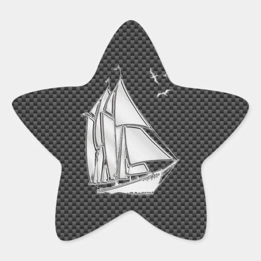 Regatta Sailboat on Carbon Fibre Style Ster Sticker (Voorkant)