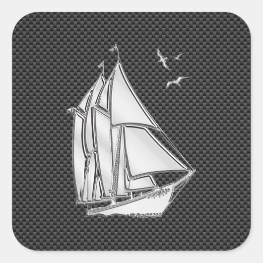 Regatta Sailboat on Carbon Fibre Style Vierkante Sticker (Voorkant)