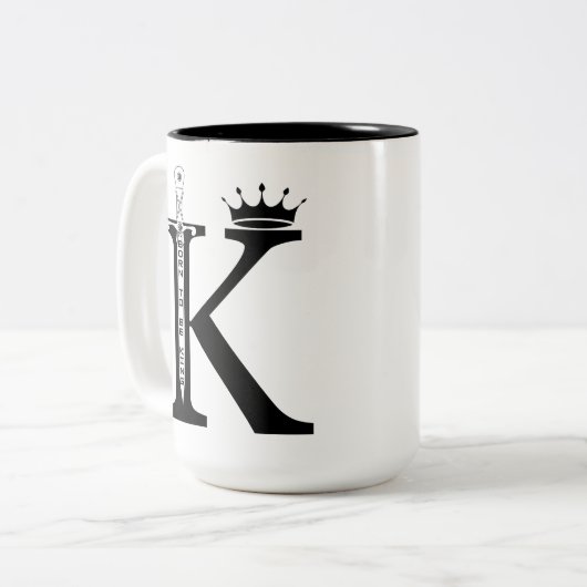 Regeer je ochtenden als royalty's. tweekleurige koffiemok (Voorkant links)