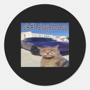 Regel # 1 altijd boss up grappige kat meme voor ma ronde sticker