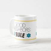 Regel voor goede buren koffiemok (Voorkant links)