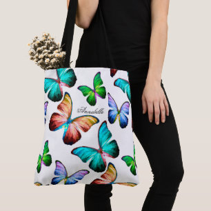 Regelaar voor regenboogmorfoblauwe vlinten tote bag