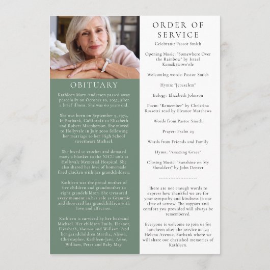 Regeling van de dienst | Foto Eucalyptus Waterverf Programmakaart (Achterkant)