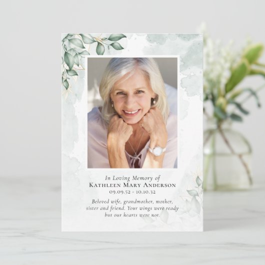 Regeling van de dienst | Foto Eucalyptus Waterverf Programmakaart (Staand voorkant)