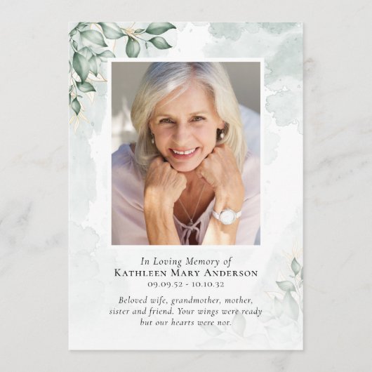 Regeling van de dienst | Foto Eucalyptus Waterverf Programmakaart (Voorkant)