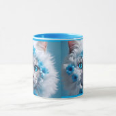 Regelmatige blauwe mok met mooie witte kat (Midden)