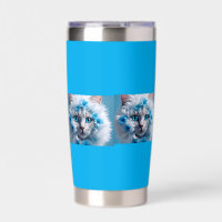 Regelmatige blauwe mok met mooie witte kat