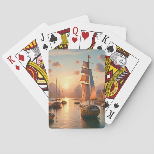Regelmatige speelkaarten met kleurrijke zonsonderg (Achterkant)