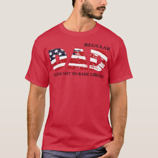 Regelmatige vader probeert de liberale Amerikaanse T-shirt