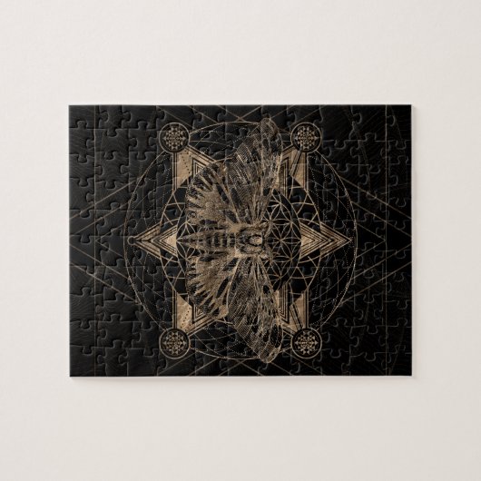 Regelmot in Sacred Geometry - Zwart en goud Legpuzzel (Horizontaal)