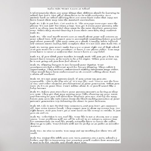 Regels die Kinderen niet willen leren Poster (Voorkant)