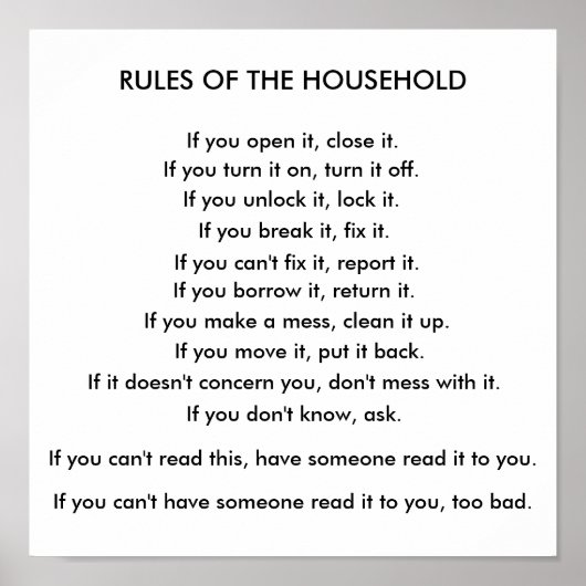 Regels van het huishouden poster (Voorkant)