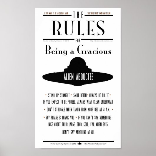 Regels voor een Gracious Abductee Poster (Voorkant)