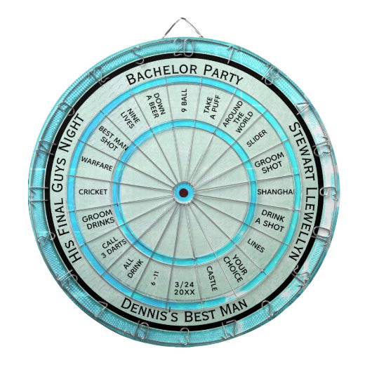 Regels voor feest en spel op vrijgezellenfeestjes dartbord (Voorkant)