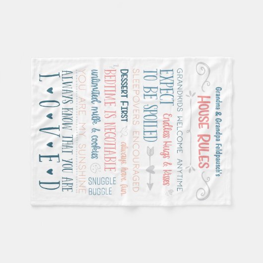 Regels voor grootouderhuis, rugleuning fleece deken (Voorkant (Horizontaal))