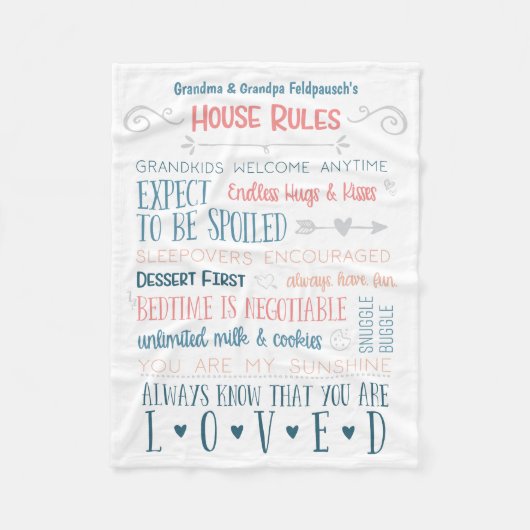 Regels voor grootouderhuis, rugleuning fleece deken (Voorkant)