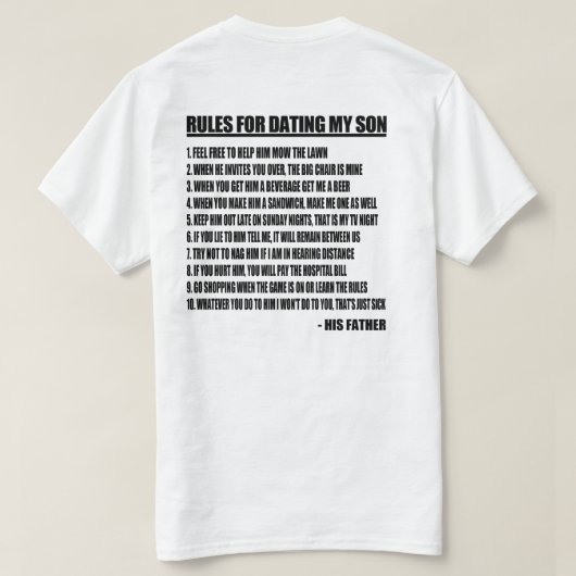 Regels voor het daten met mijn zoon t-shirt (Design achterkant)