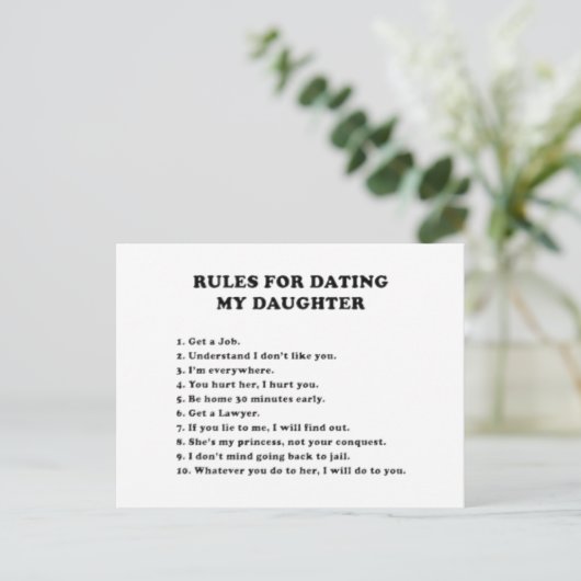 Regels voor het daten van mijn dochter briefkaart (Staand voorkant)