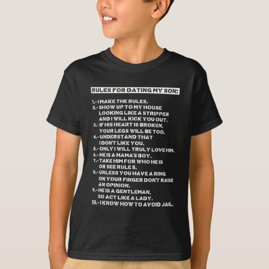 Regels voor het daten van mijn zoon t-shirt (Voorkant)
