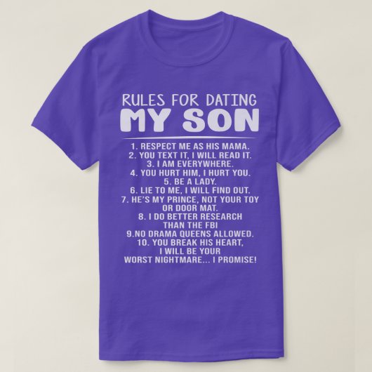 Regels voor het eten van mijn zoon grappige mama p t-shirt (Design voorkant)