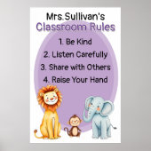 Regels voor het klaslokaal met vriendelijke dieren poster (Voorkant)