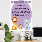Regels voor het klaslokaal met vriendelijke dieren poster (Thuiskantoor)