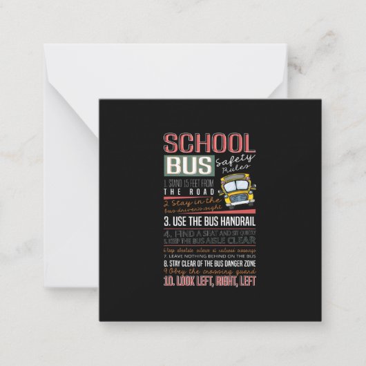 Regels voor schoolbusveiligheid T, bestuurder van Notitiekaartje (Voorkant)