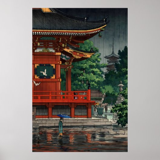 Regen bij Asakusa Kannon Tempel 1933 Poster (Voorkant)