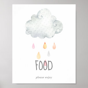 Regen Cloud Meisje Baby shower Voedsel Tafel Teken Poster