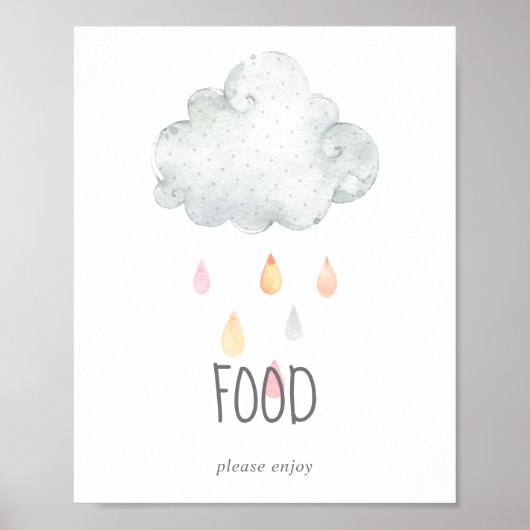 Regen Cloud Meisje Baby shower Voedsel Tafel Teken Poster (Voorkant)