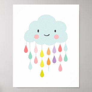Regen Cloud nursery decor Raindrops Kinder room Gi Poster
