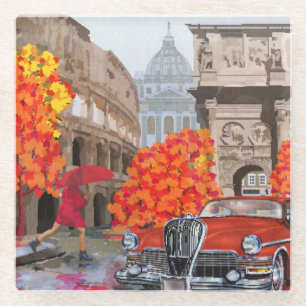 Regen doordrenkte Rome Vintage Poster Glazen Onderzetter