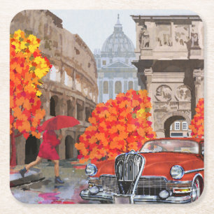 Regen doordrenkte Rome Vintage Poster Kartonnen Onderzetters