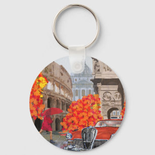 Regen doordrenkte Rome Vintage Poster Sleutelhanger