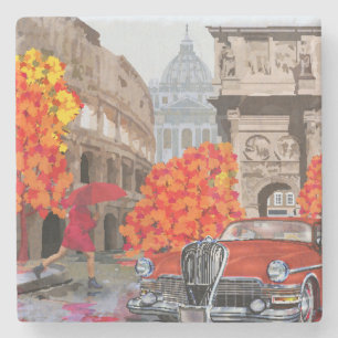 Regen doordrenkte Rome Vintage Poster Stenen Onderzetter