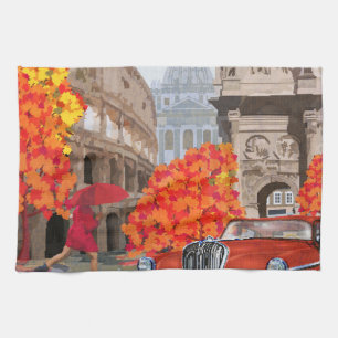 Regen doordrenkte Rome Vintage Poster Theedoek