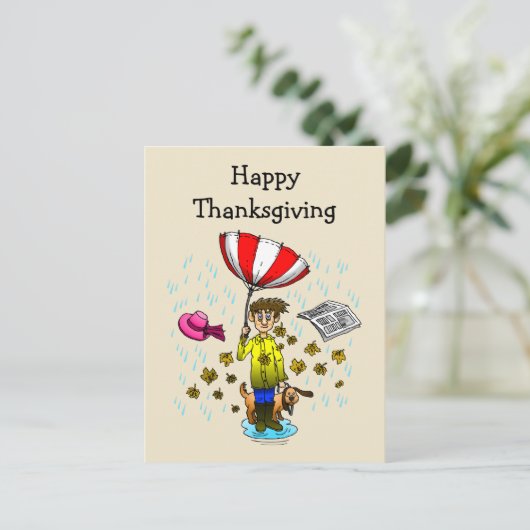 Regen en winderige dag Happy Thanksgiving Briefkaart (Staand voorkant)
