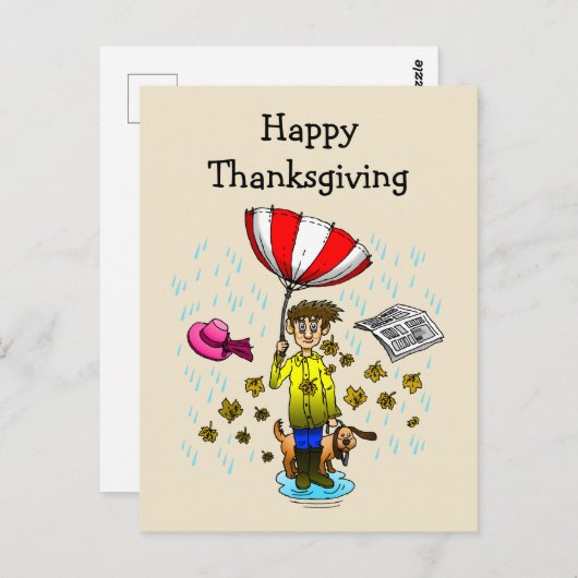 Regen en winderige dag Happy Thanksgiving Briefkaart (Voorkant / Achterkant)