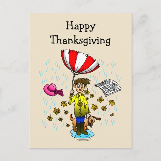 Regen en winderige dag Happy Thanksgiving Briefkaart (Voorkant)