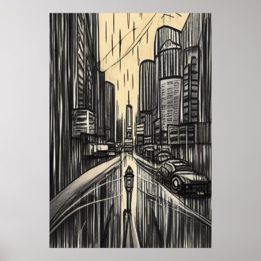 Regen in de stad | AI Art Poster (Voorkant)