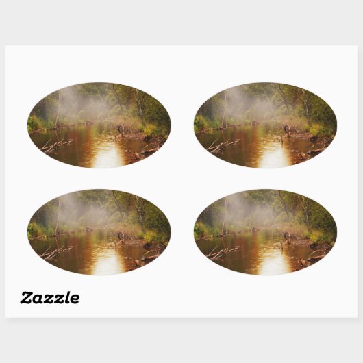 Regen in het bos ovale sticker (Vel)