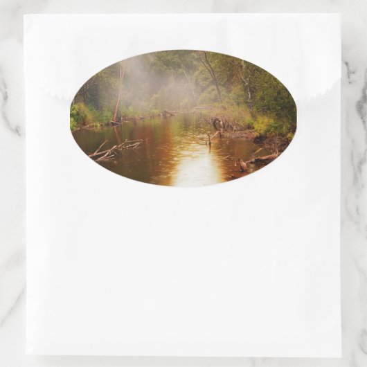 Regen in het bos ovale sticker (Tas)