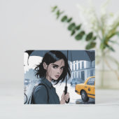 Regen in het City Umbrella Briefkaart (Staand voorkant)