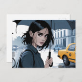 Regen in het City Umbrella Briefkaart (Voorkant / Achterkant)