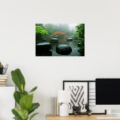 Regen in Zen Garden met Maple Tree & Stones | Poster (Thuiskantoor)