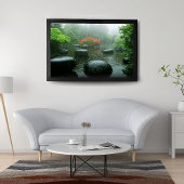 Regen in Zen Garden met Maple Tree & Stones | Poster